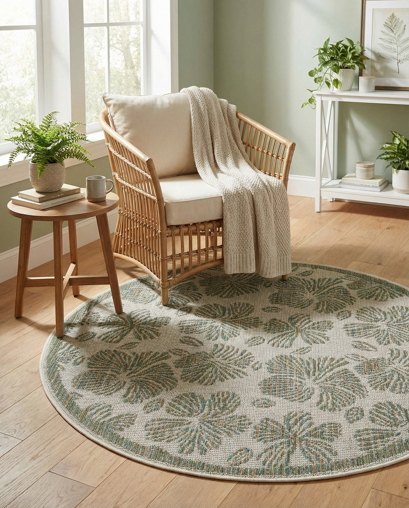 Coastal Terrace Collection Area Rug -  Marina Round Ivory and Beige  lifestyle 65
