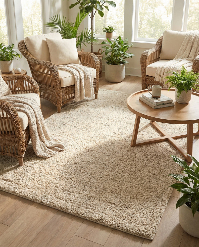 Cozy Comfort Shag Collection Area Rug - Haven (Oatmeal Beige) Rectangle Oatmeal Beige  lifestyle 18