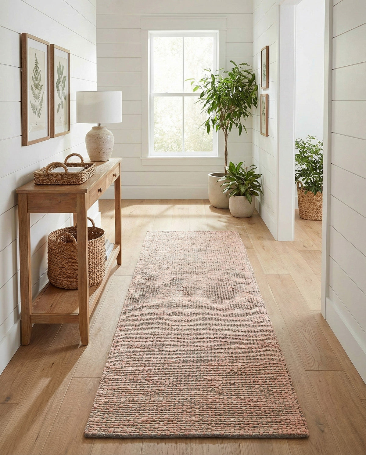 Coastal Haven Striped Jute Collection Area Rug - Marina Runner Pink and Gray  lifestyle 97