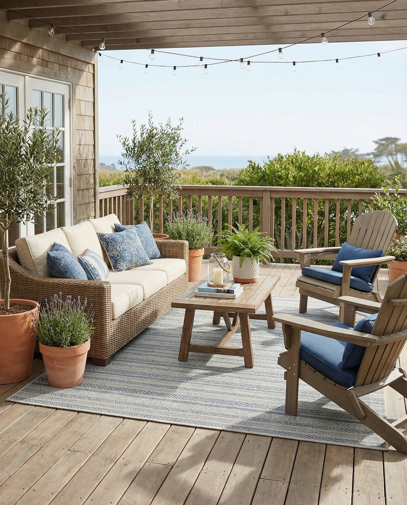 Seaside Stripes Collection Area Rug -  Boardwalk (Light Blue) Rectangle Light Blue  lifestyle 10