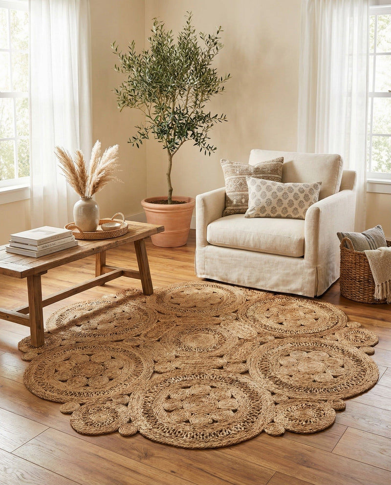 Woven Seaside Jute Collection Area Rug - Whittaker Round Natural  lifestyle 68