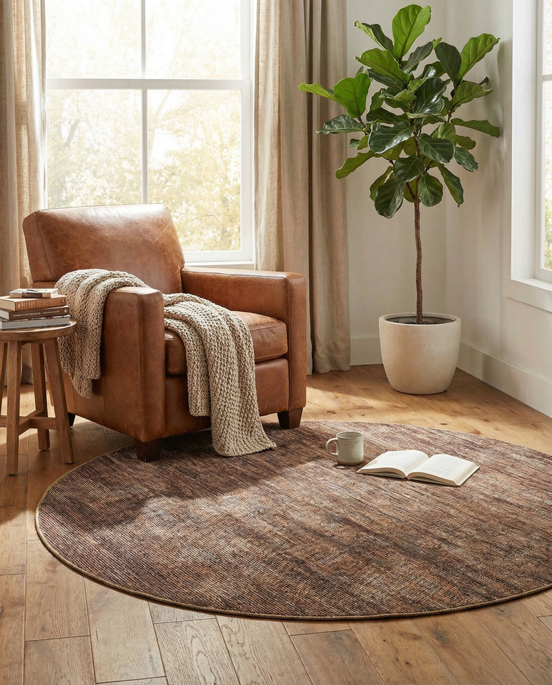 Sahara Essence Collection Area Rug - Oasis (Brown) Round Brown  lifestyle 76