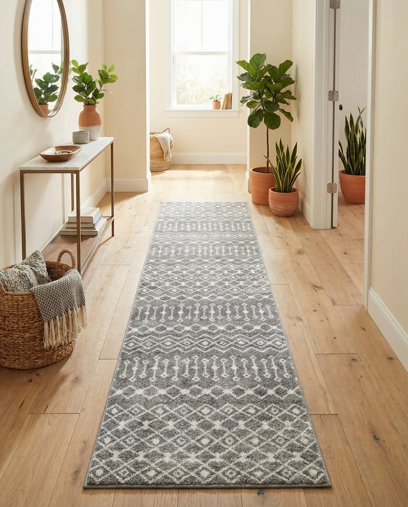 Mediterranean Lattice Collection Area Rug - Santorini (Gray) Runner Gray  lifestyle 45
