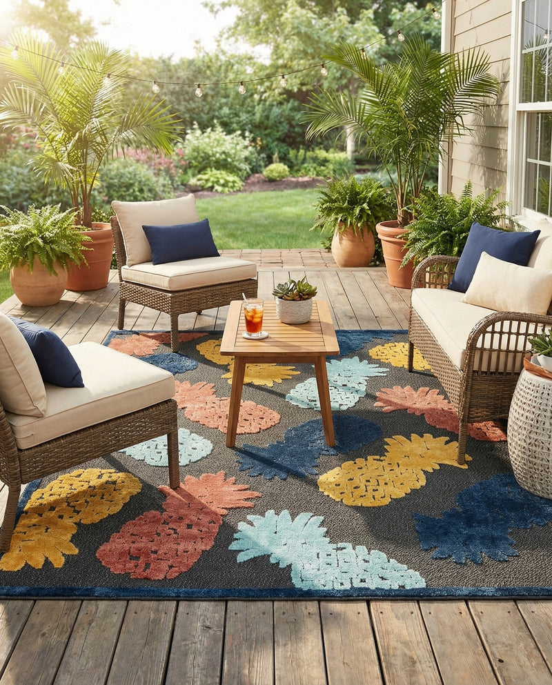 Caribbean Terrace Collection Area Rug -  Nevis Rectangle Black  lifestyle 17