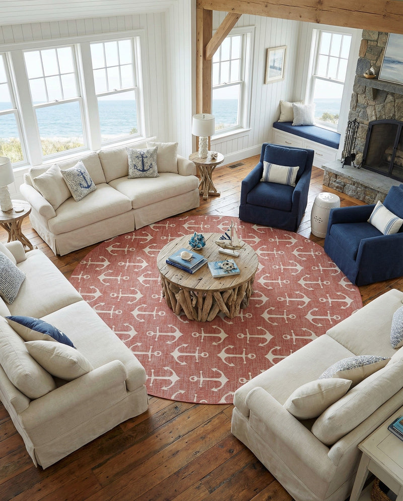 Seaside Haven Rugs Collection Area Rug - Sapphire (Rust Red) Round Rust Red  lifestyle 59