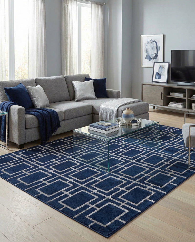 Hollywood Luxe Collection Area Rug -  Beverly (Navy Blue Silver) Rectangle Navy Blue Silver  lifestyle 15