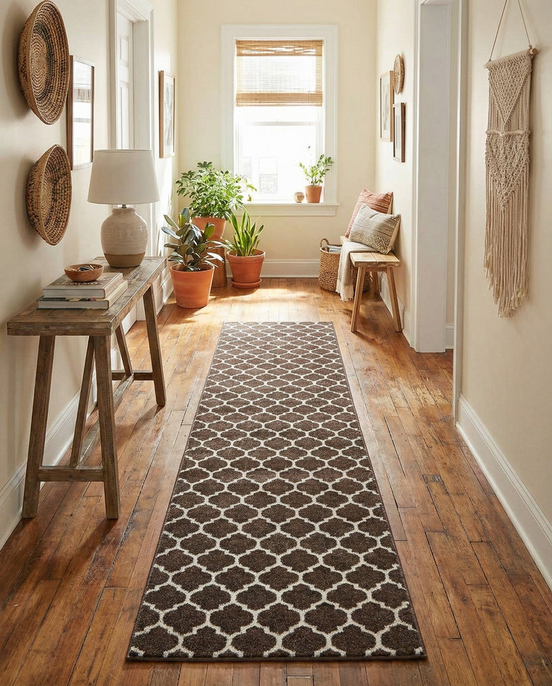 Lattice Gardens Collection Area Rug -  Bloomfield (Chocolate Brown) Runner Chocolate Brown  lifestyle 65