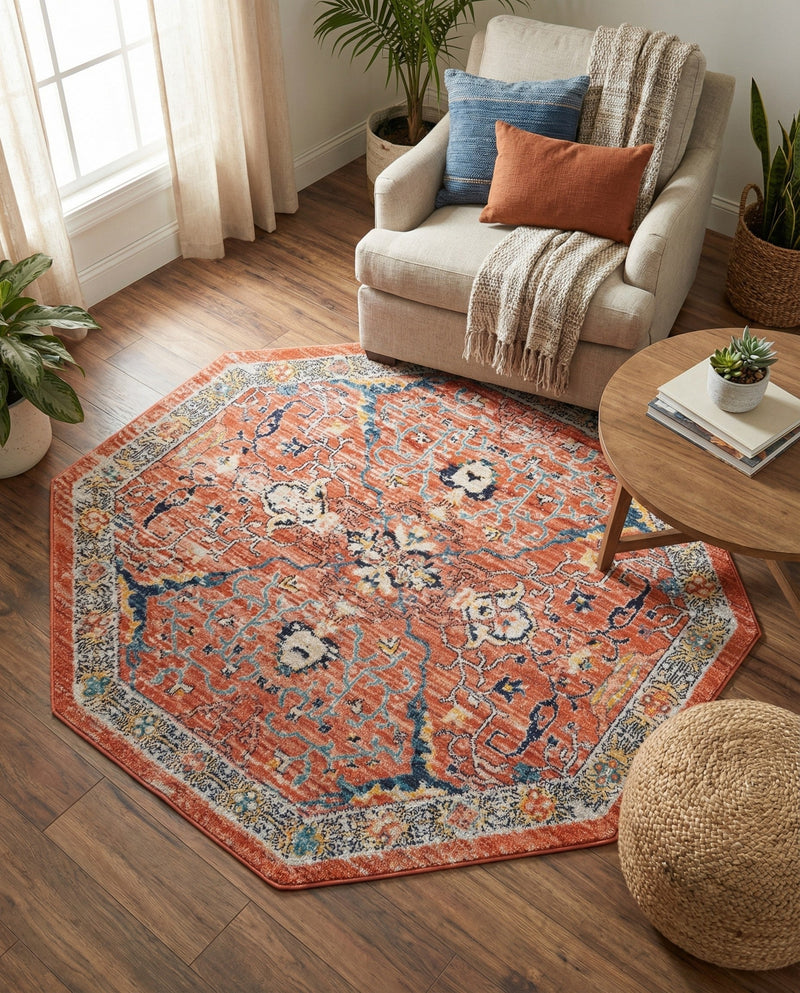 Seville Stripes Collection Area Rug -  Malaga (Brick Red) Octagon Brick Red  lifestyle 65