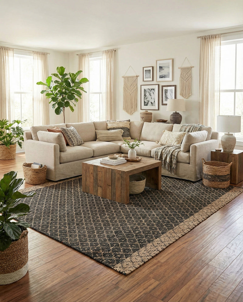 Tulum Trellis Collection Area Rug - Shoreline Rectangle Black  lifestyle 11