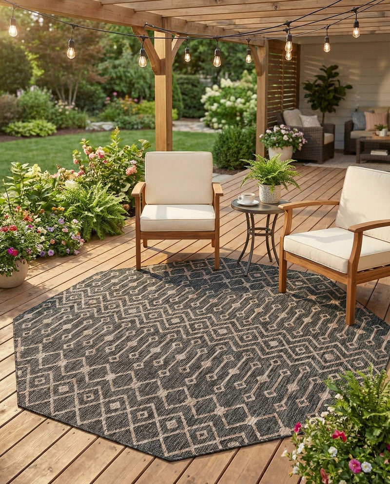 Savannah Pergola Collection Area Rug -  Pergola (Charcoal Gray) Octagon Charcoal Gray  lifestyle 86