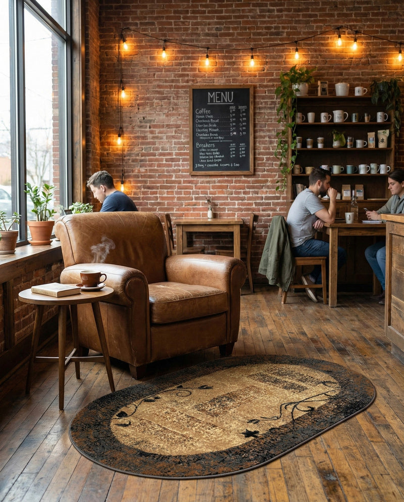 Bistro Lounge Collection Area Rug -  Affogato Oval Beige  lifestyle 54