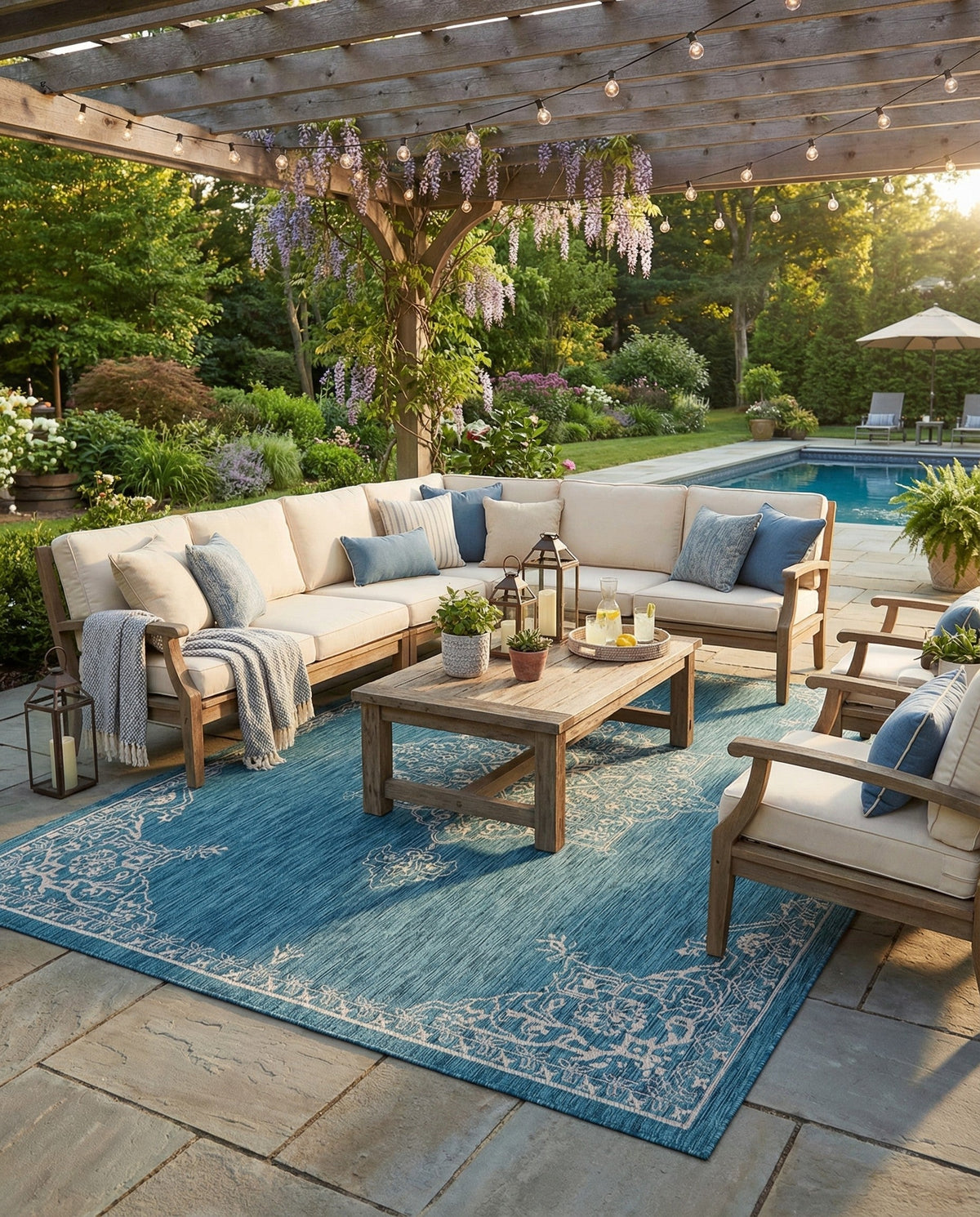 Patio Heritage Collection Area Rug -  Charleston (Teal) Rectangle Teal  lifestyle 4