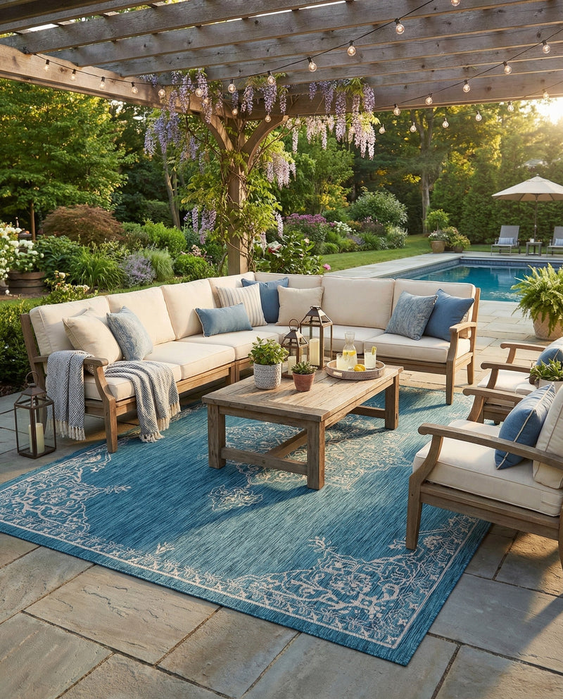 Patio Heritage Collection Area Rug -  Charleston (Teal) Rectangle Teal  lifestyle 4