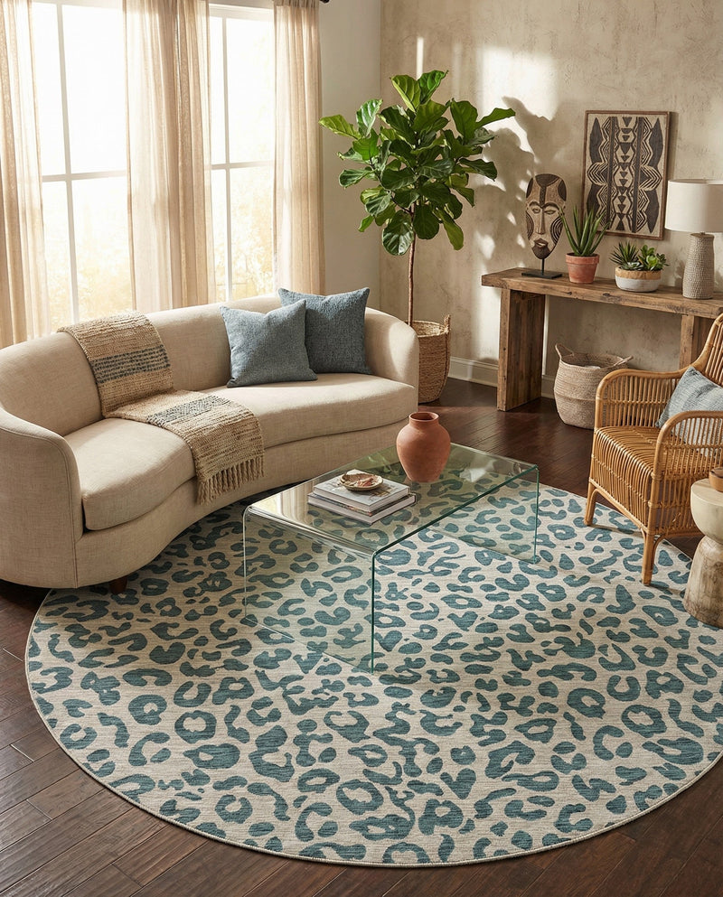 Savannah Escape Collection Area Rug -  Amazon (Teal) Round Teal  lifestyle 37