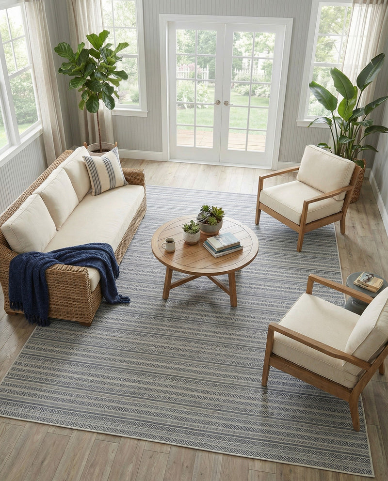 Seaside Stripes Collection Area Rug -  Boardwalk (Light Blue) Rectangle Light Blue  lifestyle 23