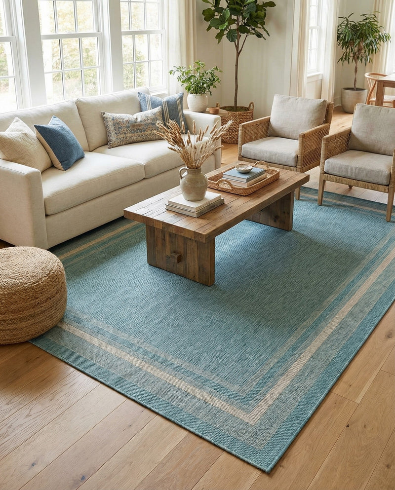 Terrace Fringe Collection Area Rug - Veranda (Aquamarine) Rectangle Aquamarine  lifestyle 9