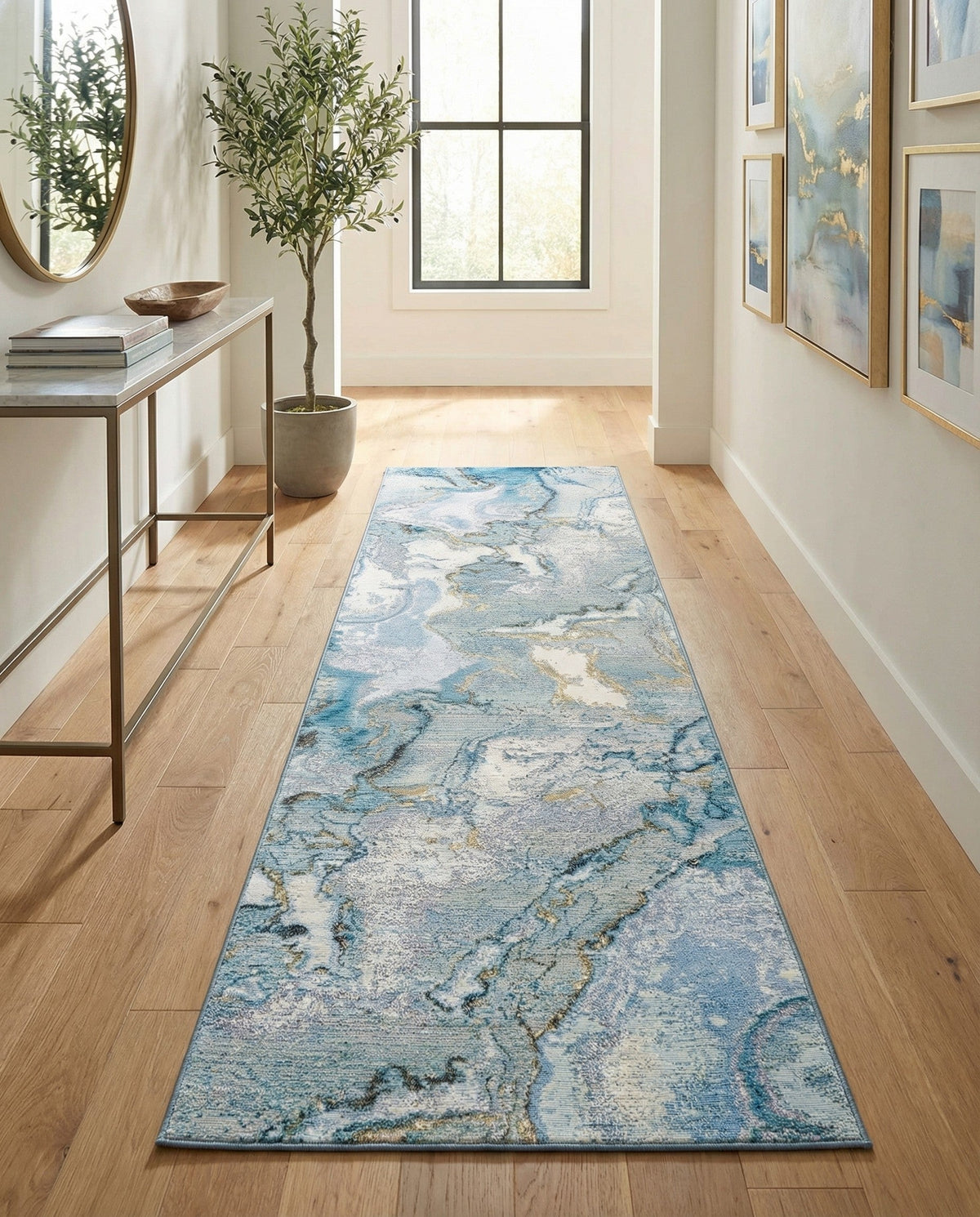 Urban Terrace Collection Area Rug -  Vertex Runner Blue and Ivory  lifestyle 58