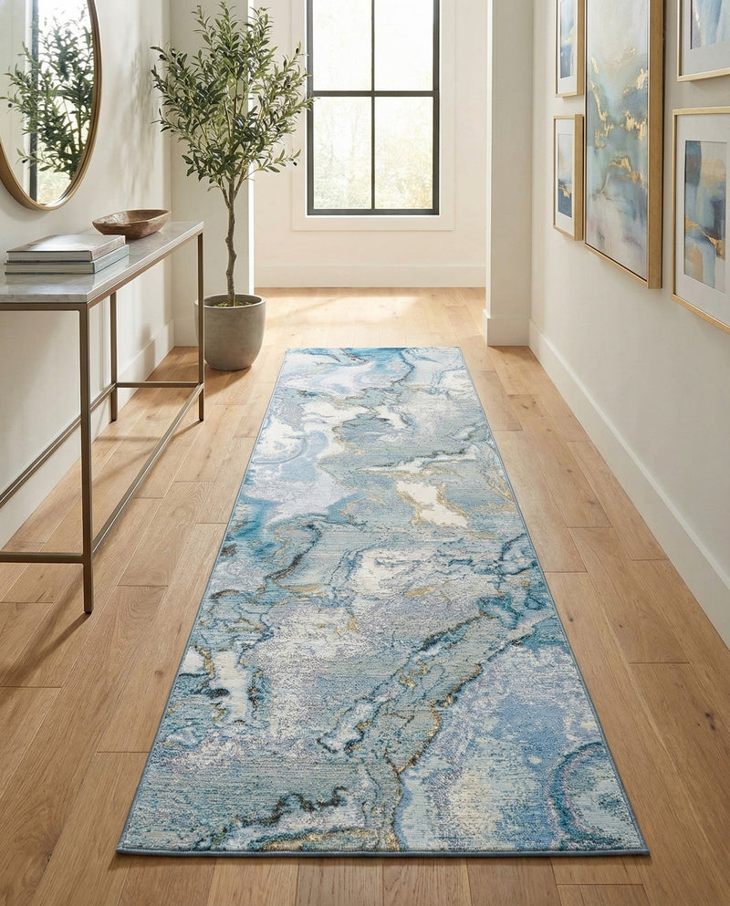 Urban Terrace Collection Area Rug -  Vertex Runner Blue and Ivory  lifestyle 58