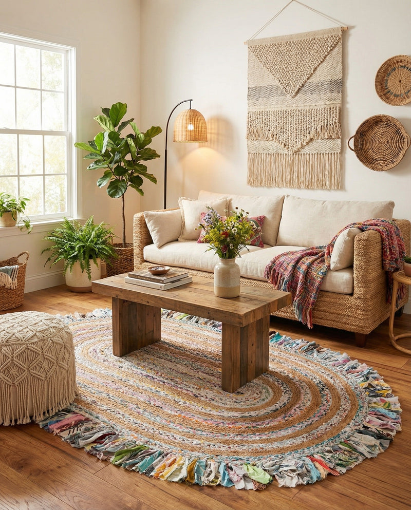Osian Looms Collection Area Rug - Kathmandu Oval Multi White  lifestyle 17