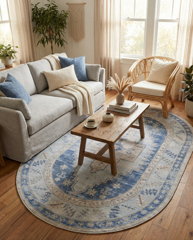 Savannah Series Collection Area Rug -  Augusta (Sky blue) Oval Sky blue  lifestyle 40