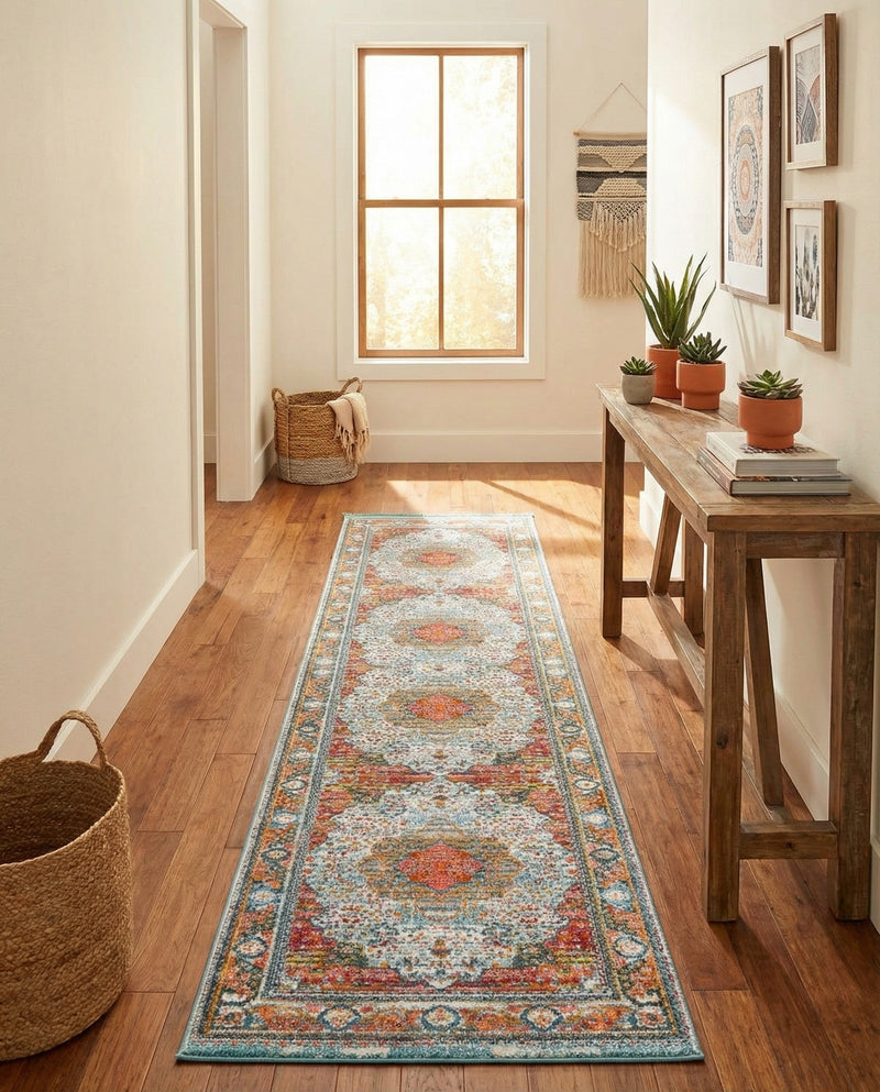 Caribbean Breeze Collection Area Rug -  Floriana Runner Light Blue  lifestyle 65