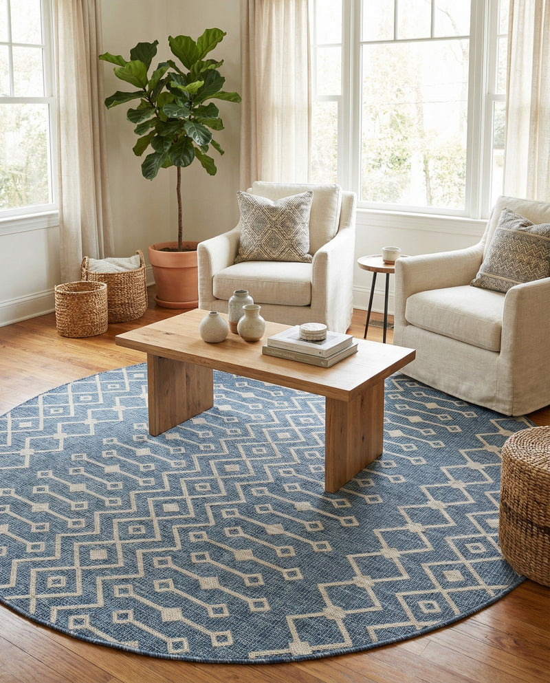Savannah Pergola Collection Area Rug -  Pergola (Blue) Round Blue  lifestyle 68