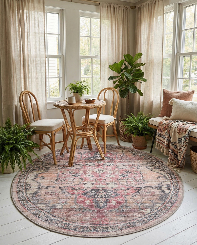 Vintage Memories Collection Area Rug - Echoes Round Beige pink  lifestyle 71