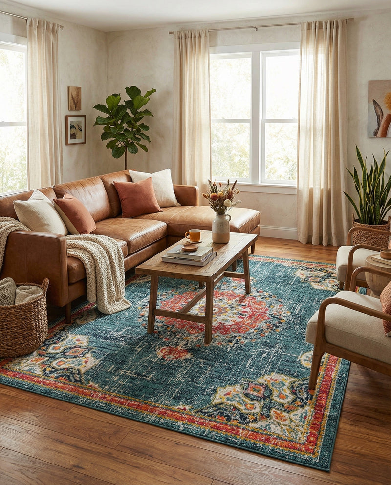 Brighton Terrace Collection Area Rug - Hove (Blue) Rectangle Blue  lifestyle 3