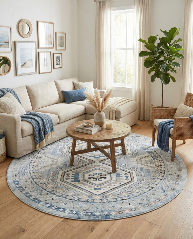 Savannah Elegance Collection Area Rug -  Tybee (Aqua Blue) Round Aqua Blue  lifestyle 67