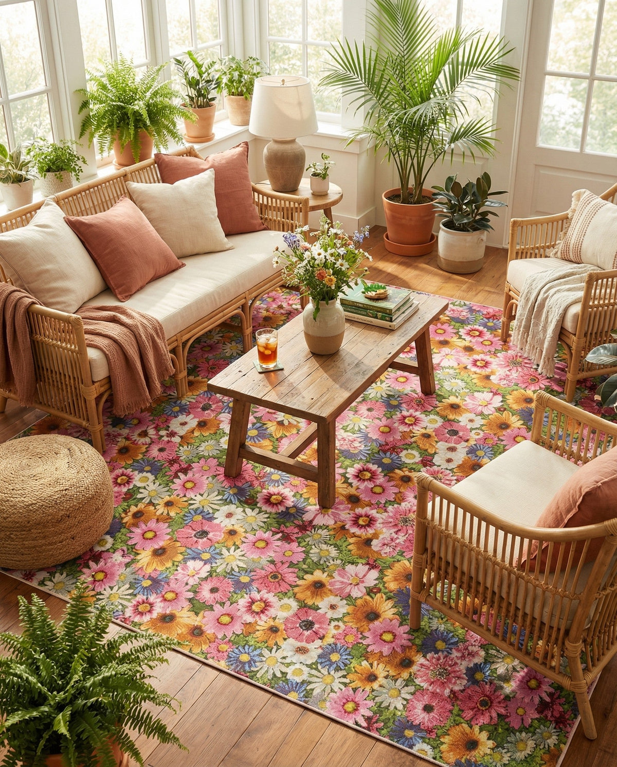 Seaside Blooms Collection Area Rug -  Marseilles Square Multi  lifestyle 94