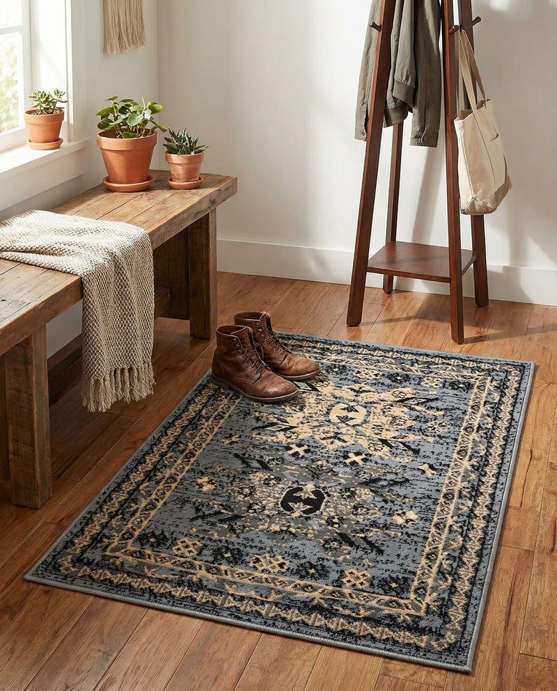 Tabriz Tapestries Collection Area Rug - Azerbaijan (Gray) Rectangle Gray  lifestyle 4