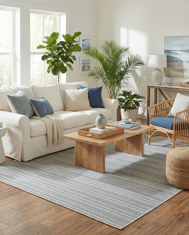 Seaside Stripes Collection Area Rug -  Boardwalk (Light Blue) Rectangle Light Blue  lifestyle 24