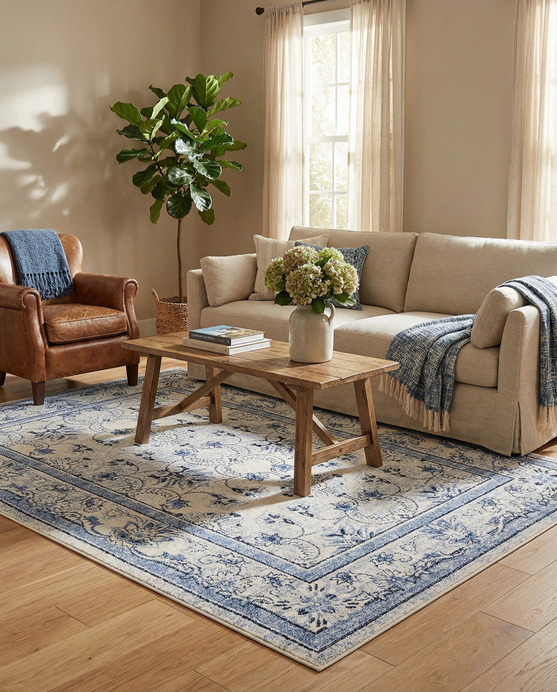 Horizon Collection Area Rug -  Meridian Rectangle Ivory Blue  lifestyle 21