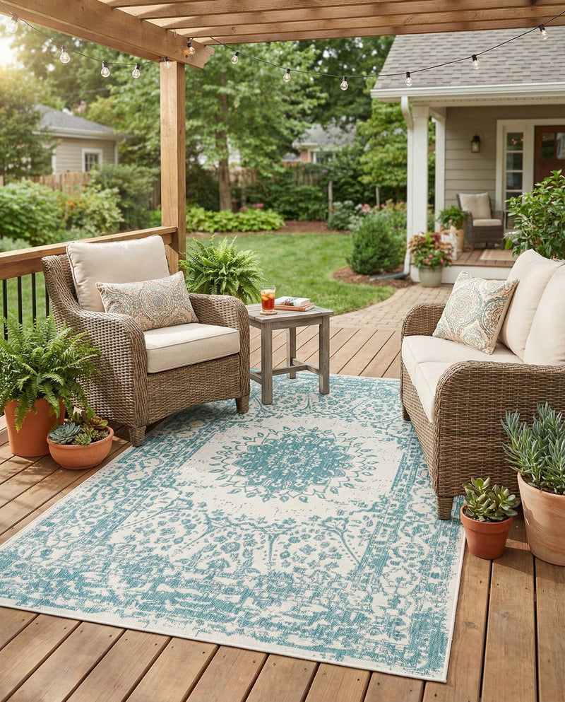 Patio Heritage Collection Area Rug -  Lafayette (Aqua) Rectangle Aqua  lifestyle 14
