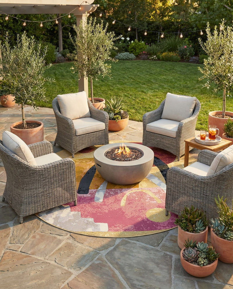 Urban Terrace Collection Area Rug -  Skyline Round Multi  lifestyle 55