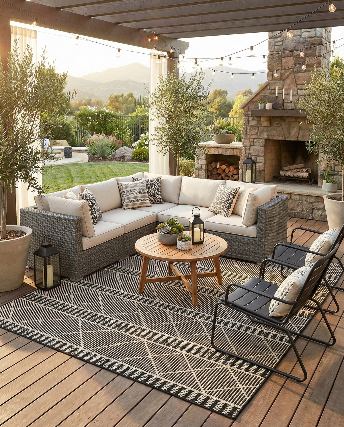 Savannah Pergola Collection Area Rug -  Glade Square Black  lifestyle 140
