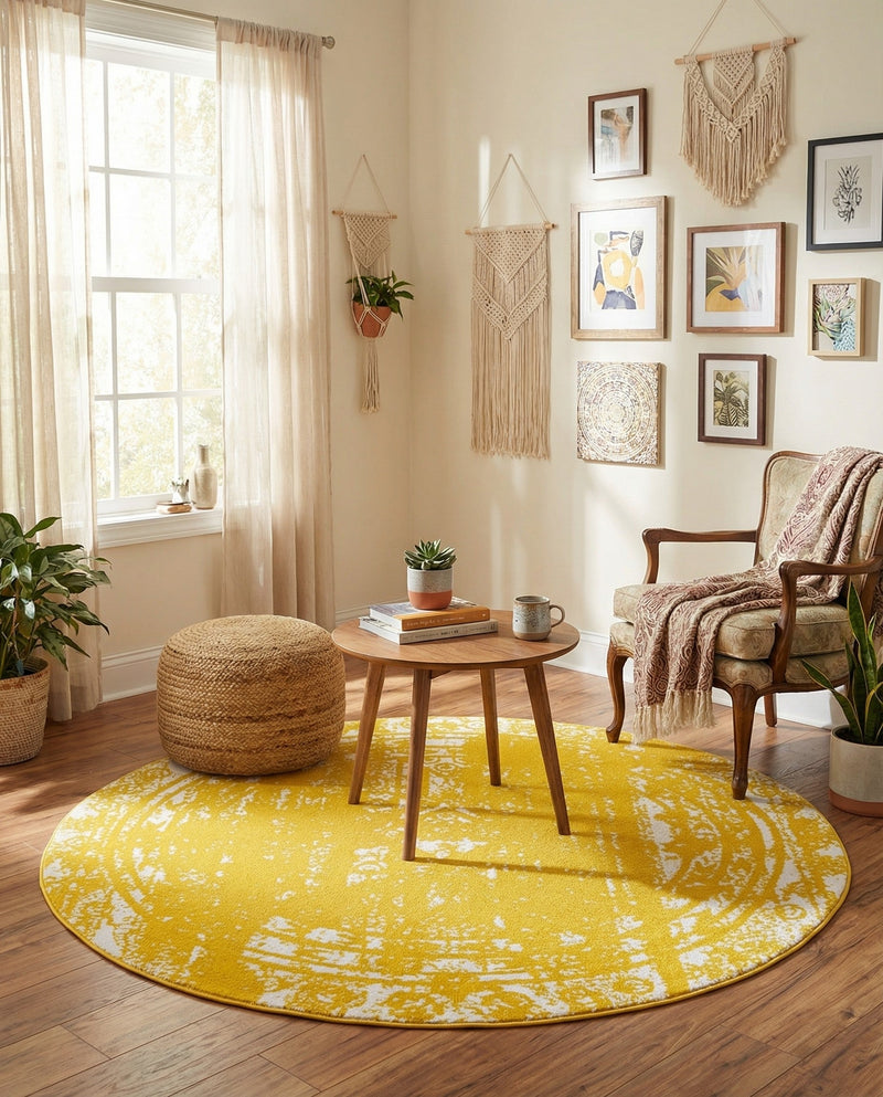 Brighton Stripes Collection Area Rug - Sussex (Yellow) Round Yellow  lifestyle 19