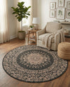 Patio Heritage Collection Area Rug -  Lafayette (Black) Round Black  lifestyle 67