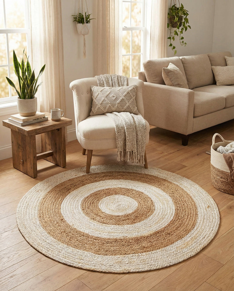 Woven Seaside Jute Collection Area Rug - Nautilus Round White Natural  lifestyle 48