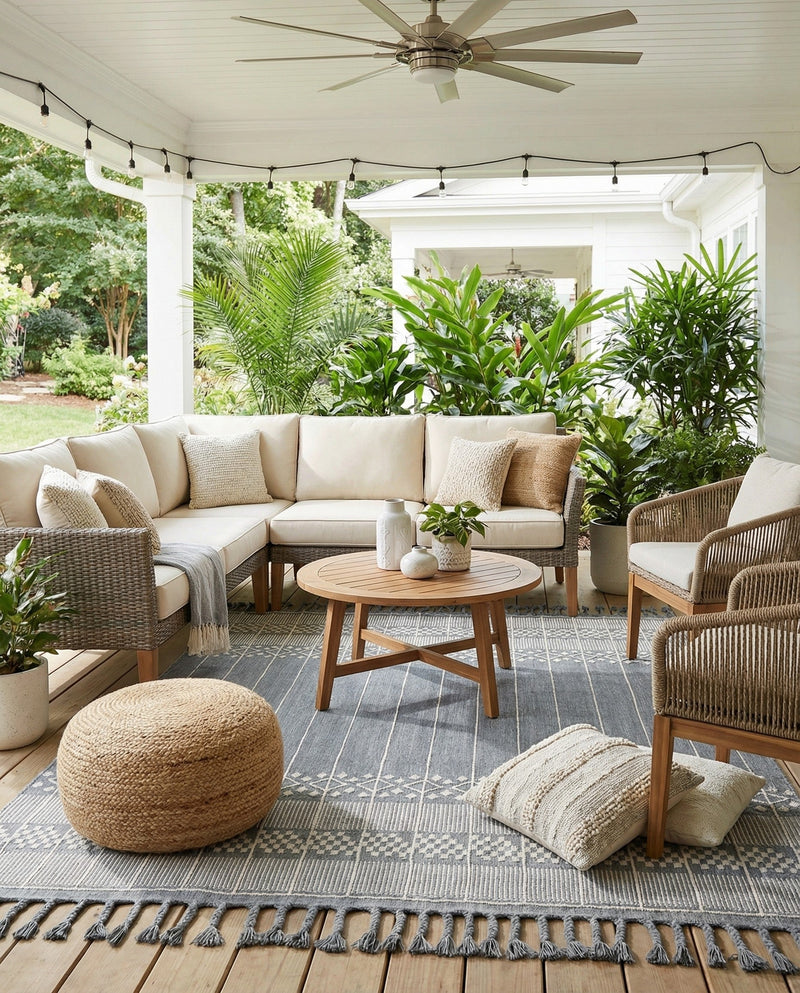 Sustainable Nomad Terrace Collection Area Rug - Reef Rectangle Cool Gray  lifestyle 40