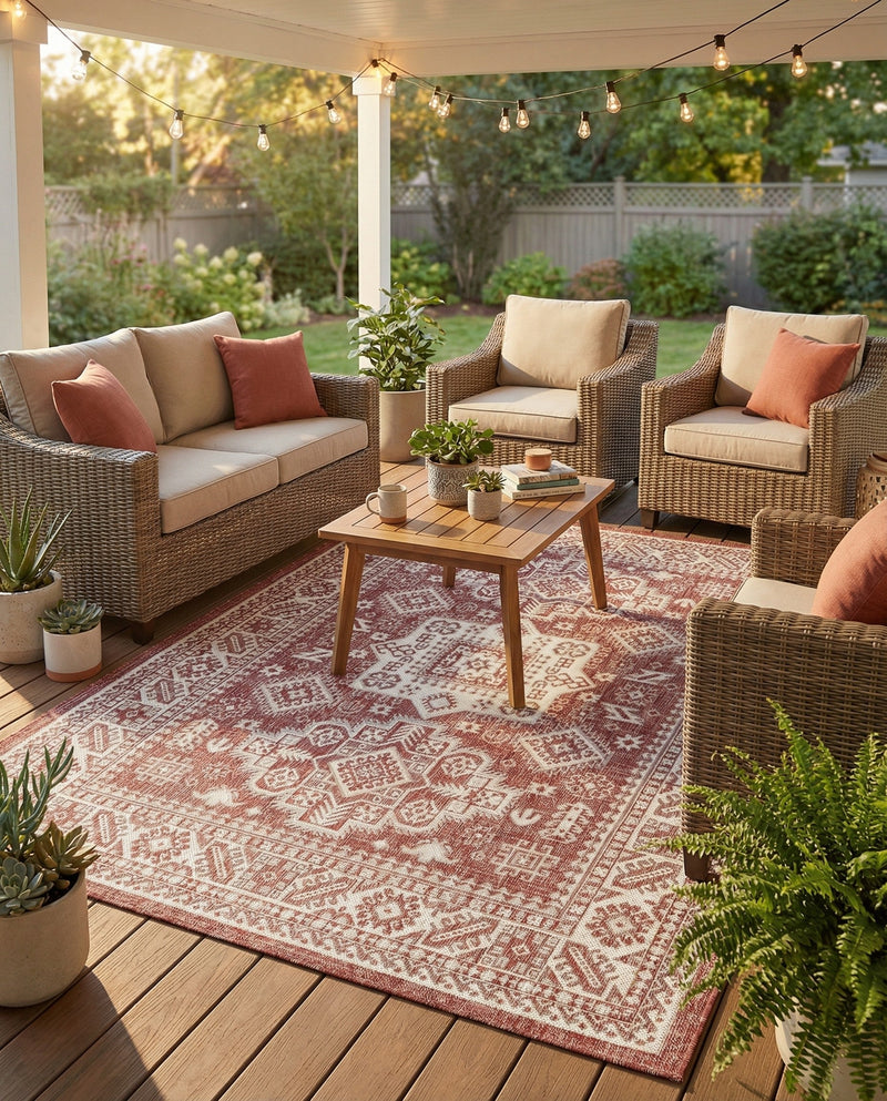 Tribal Terrace Treasures Collection Area Rug -  Incan Isle (Rust Red) Rectangle Rust Red  lifestyle 30