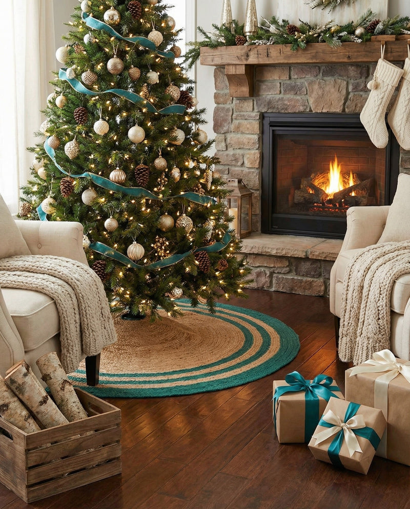 Holiday Hearth Rugs Collection Area Rug - Yuletide Round Natural and Green  lifestyle 28