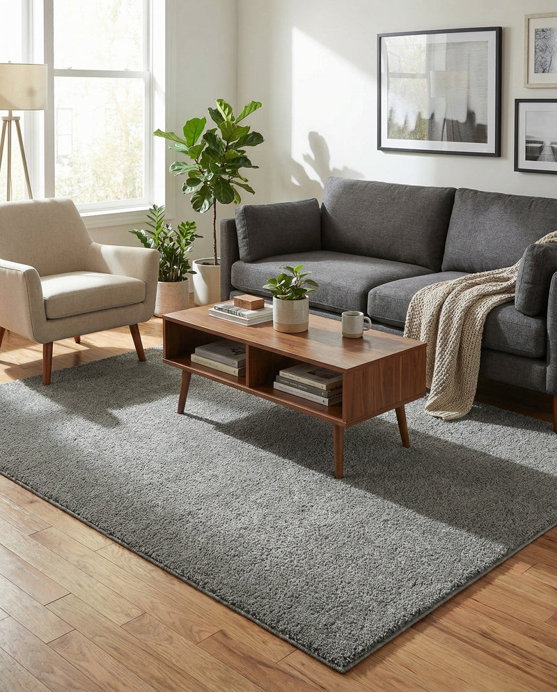 Solid Shag Seaside Collection Area Rug - Azure Cove (Gray) Rectangle Gray  lifestyle 5
