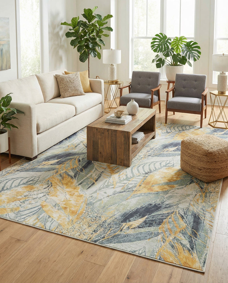 Seaside Blooms Collection Area Rug -  Blossom Rectangle Gray Ivory Yellow  lifestyle 3