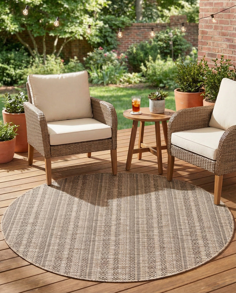 Seaside Stripes Collection Area Rug -  Boardwalk (Natural) Round Natural  lifestyle 71