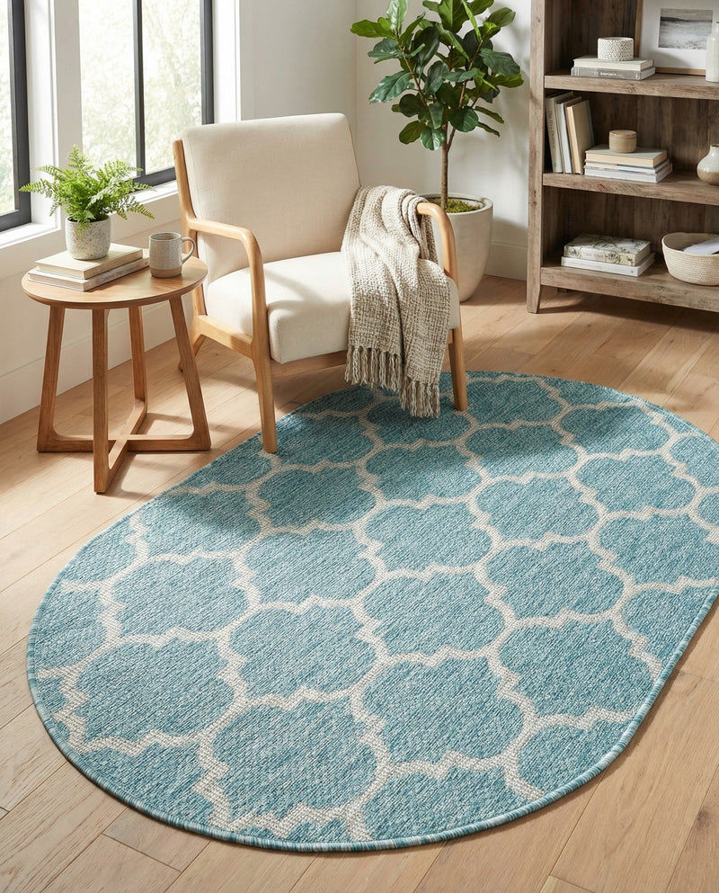 Savannah Pergola Collection Area Rug - Arbor (Aquamarine) Oval Aquamarine  lifestyle 76