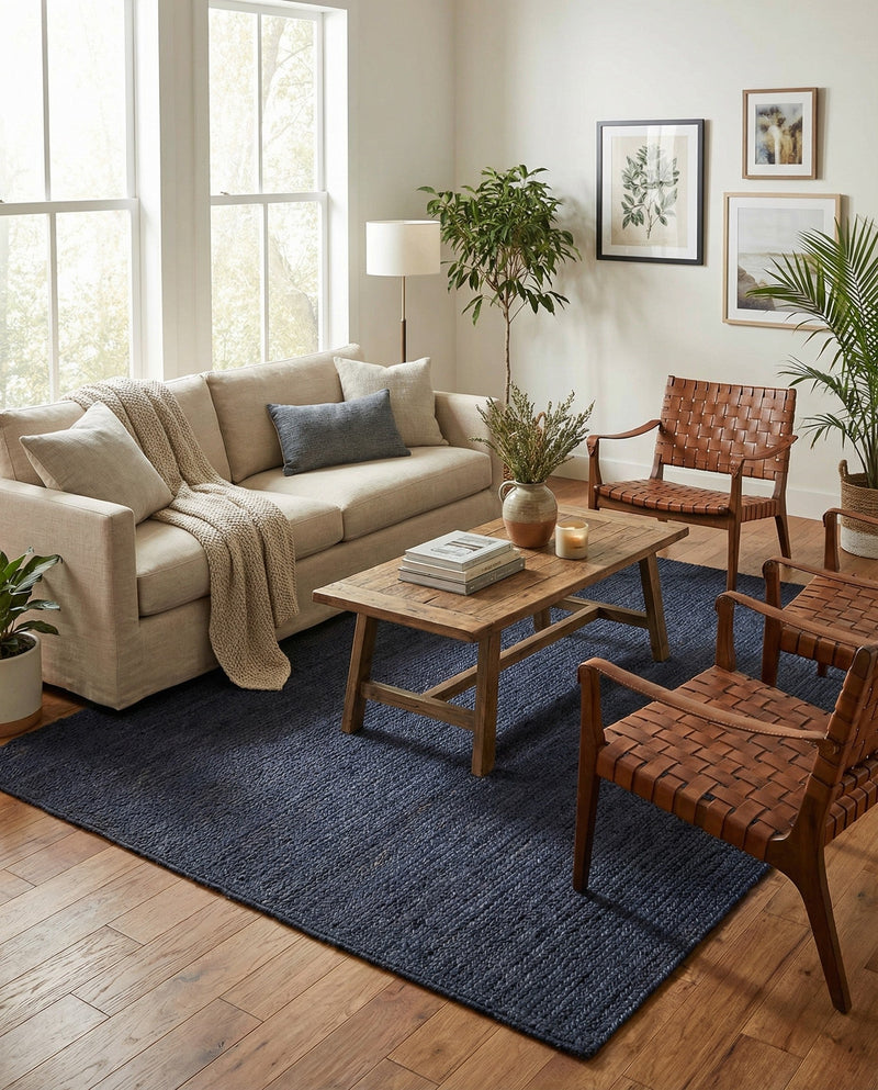 Woven Seaside Jute Collection Area Rug - Savannah (Navy Blue) Rectangle Navy Blue  lifestyle 17