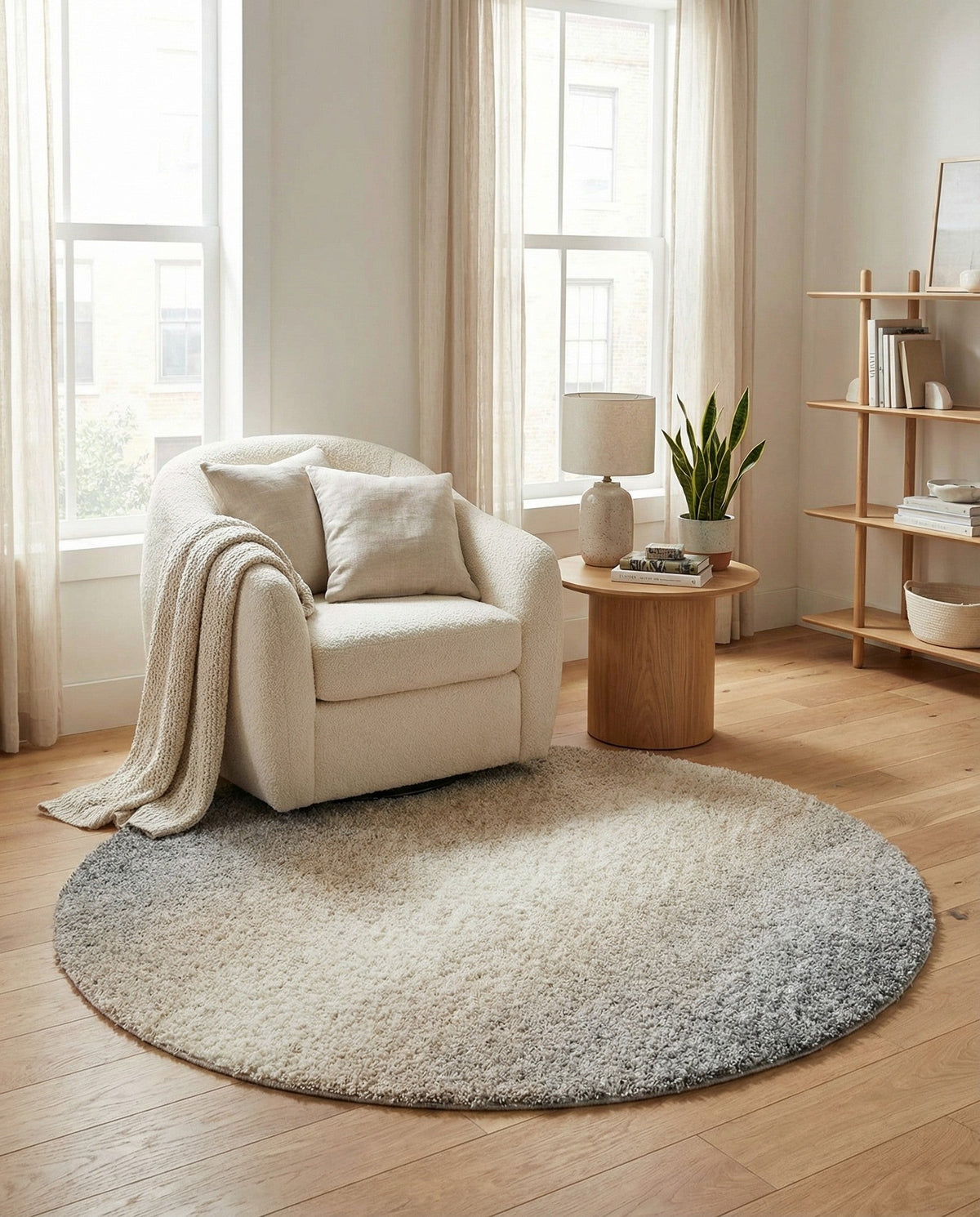 Cozy Cove Shag Collection Area Rug -  Lagoon Round Gray  lifestyle 92