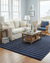 Hampton Stripes Wool Collection Area Rug - Montauk Rectangle Cobalt Blue  lifestyle 14