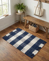 Sustainable Grid Indoor-Outdoor Oasis Collection Area Rug - Savannah Rectangle Navy Blue  lifestyle 36